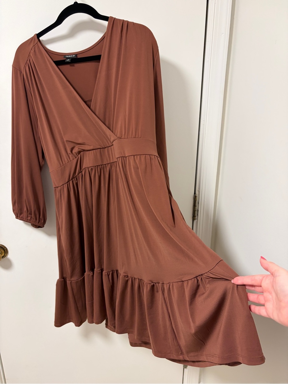 Torrid Brown Wrap-Style Tiered Dress, fits size 14-16